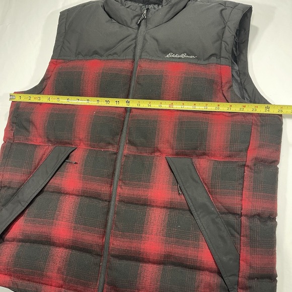 Eddie Bauer Down Vest Men's XL Black Red Plaid EB650‎ Quilted Puffer Zip Pockets - Picture 4 of 11